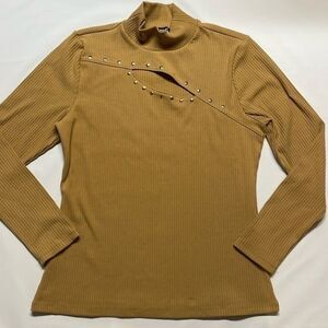 INC International Concept Women’s Tan peek a book Long sleeve Top Sz L